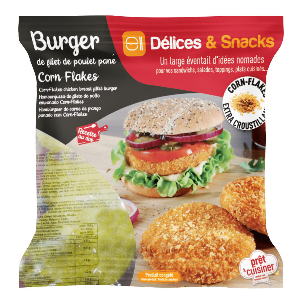 Burger de poulet cuit pané cornflakes