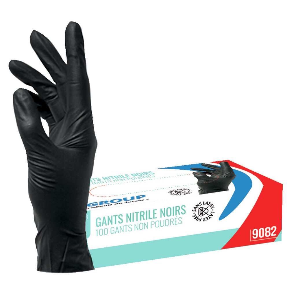 Gants noirs nitrile non poudrés