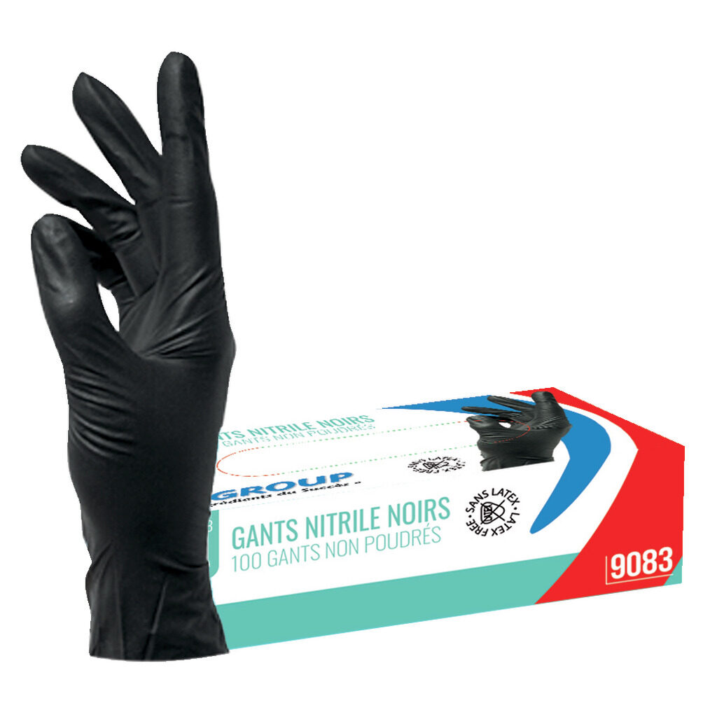 Gants noirs nitrile non poudrés