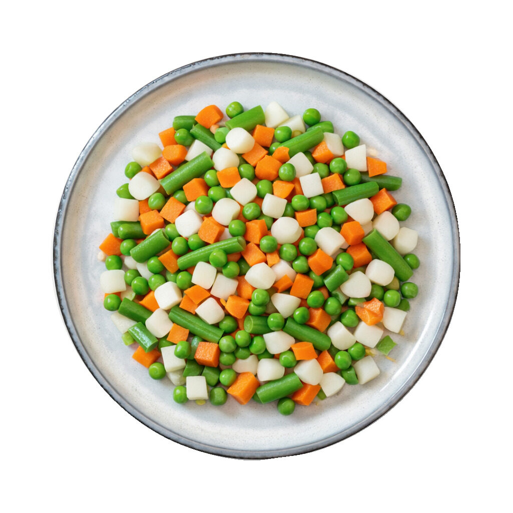 Jardinière carottes, petit-pois, haricots brisés et navets blancs