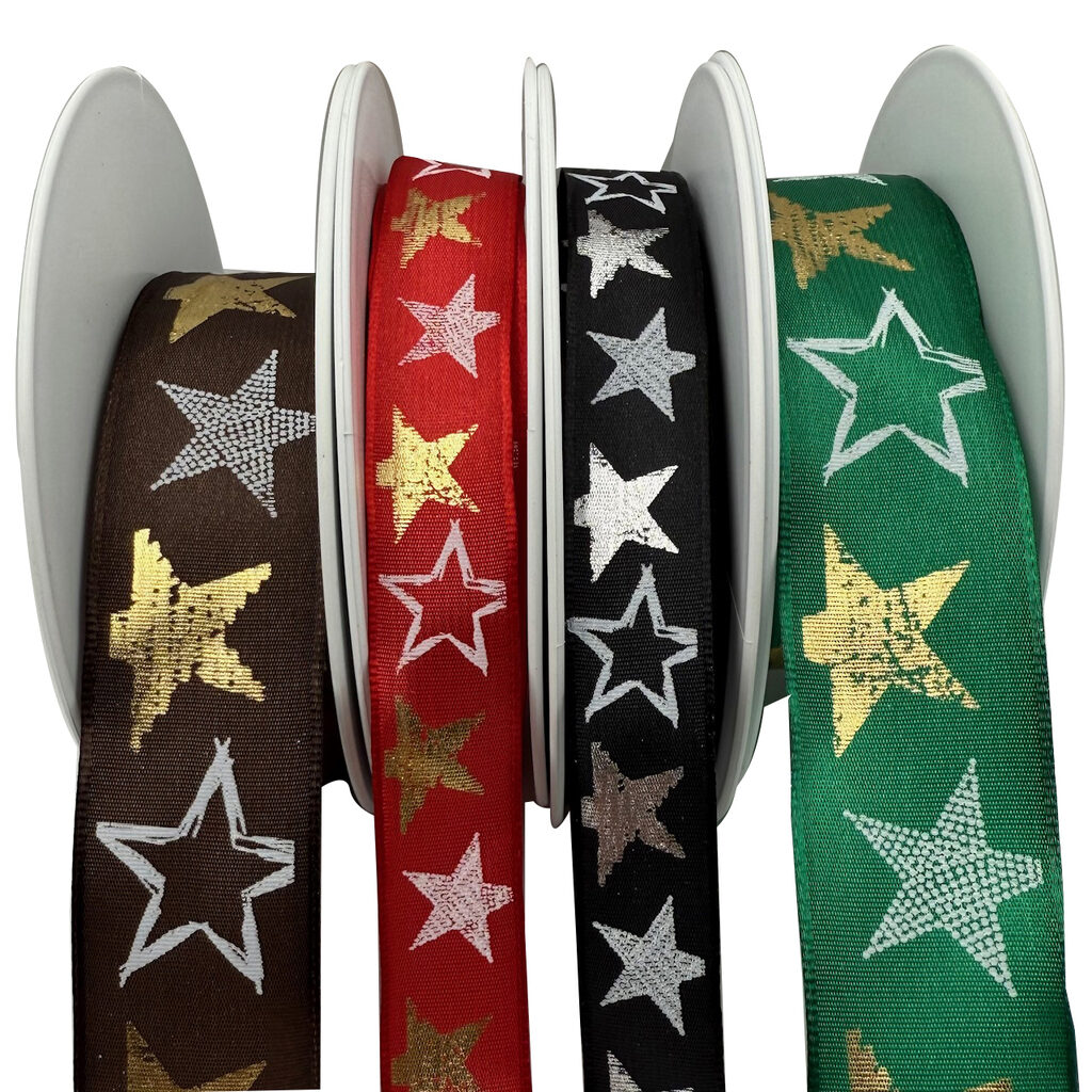 Ruban motif étoiles bicolores