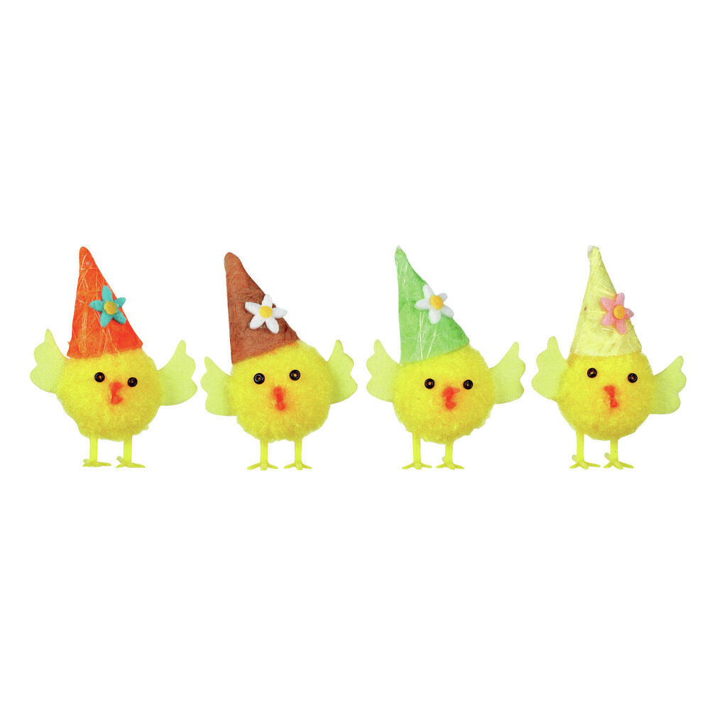 Sujets poussins chapeaux pointus Pâques